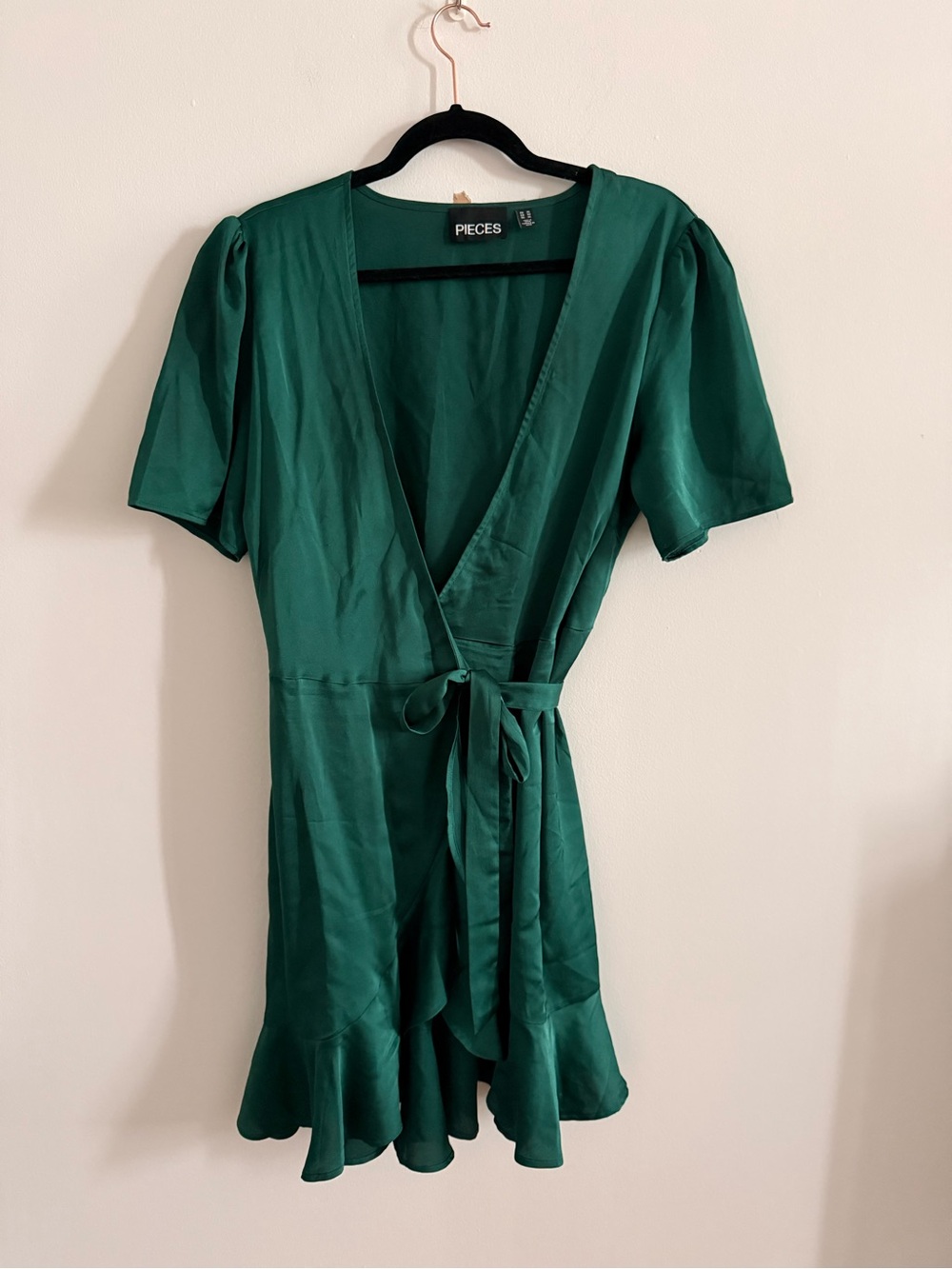 Pieces Emerald Wrap Mini Dress with Tie Waist